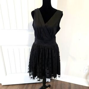 Louche Black  Cut-out Back Sleeveless Dress With Dot Tulle Overlay  Large